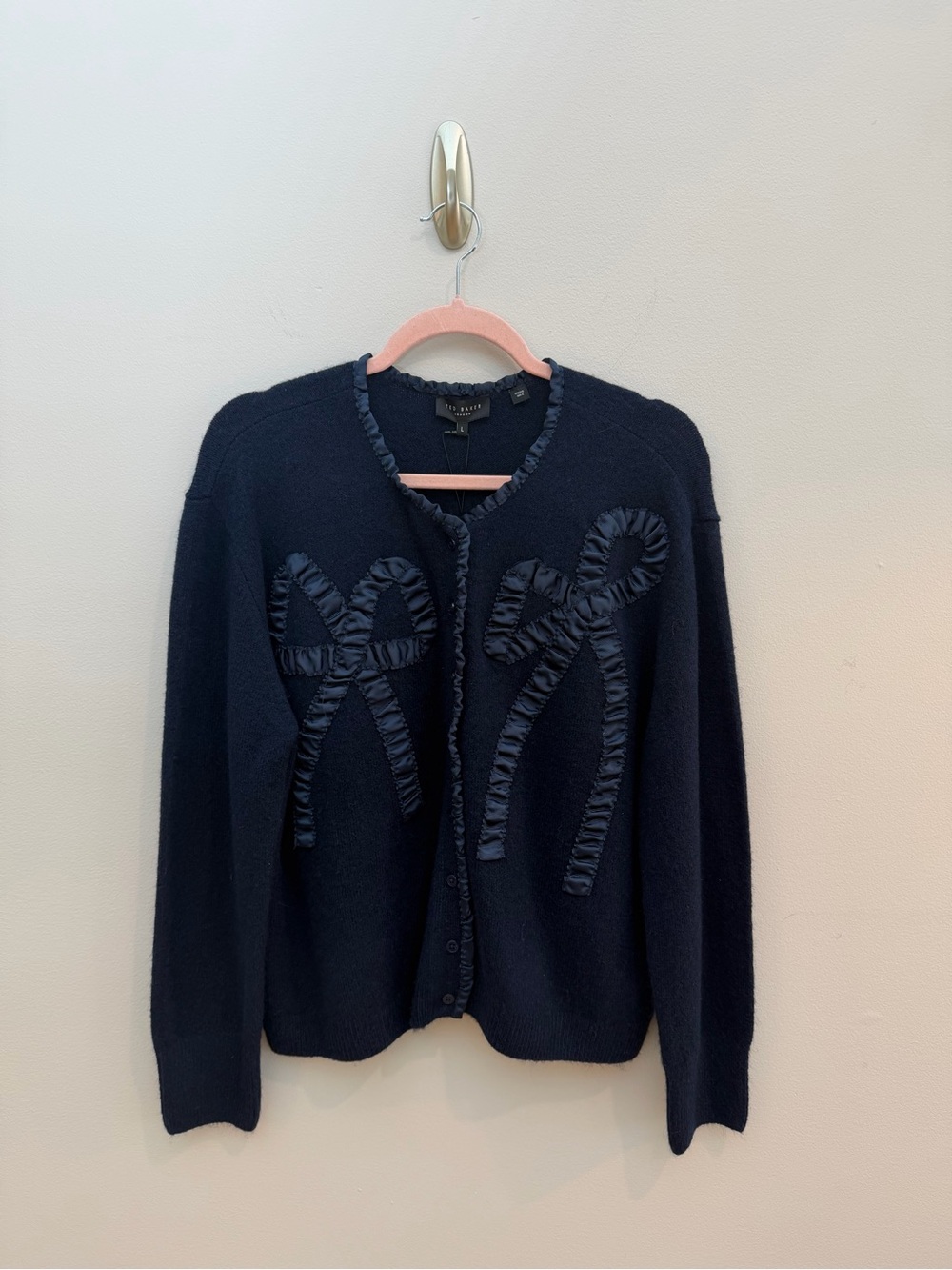 Ted Baker Navy Satin Bow Cardigan